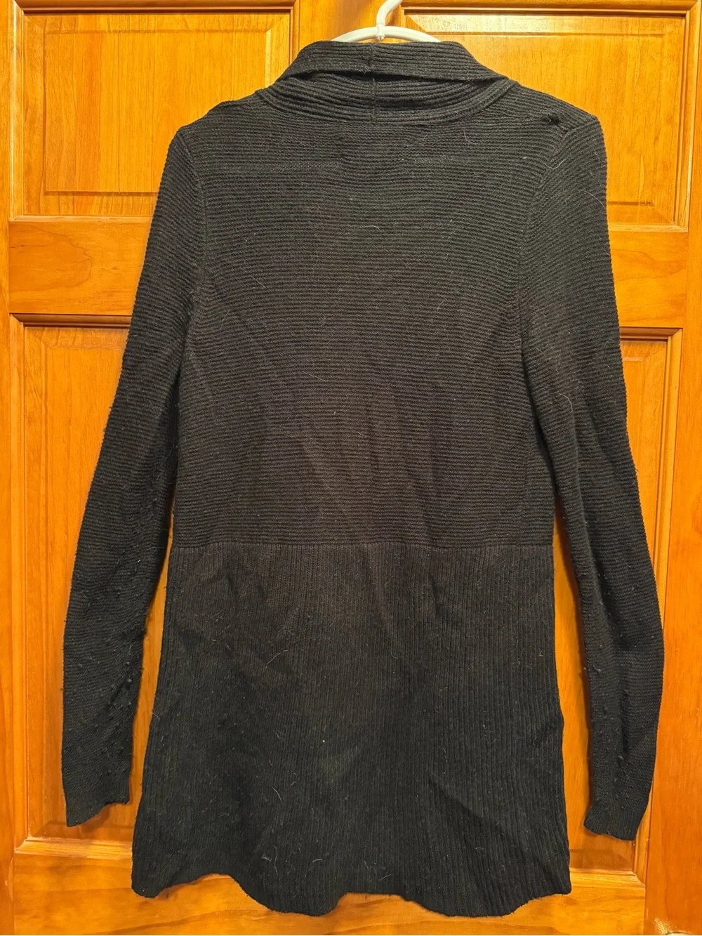 LOFT Black Open-Front Ribbed Cardigan with Pockets